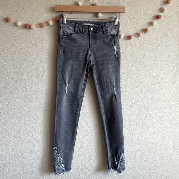 Tractr Jeans Girls Size 12 Grey Distressed with‎ Embroidery on Ankle - Picture 1 of 9